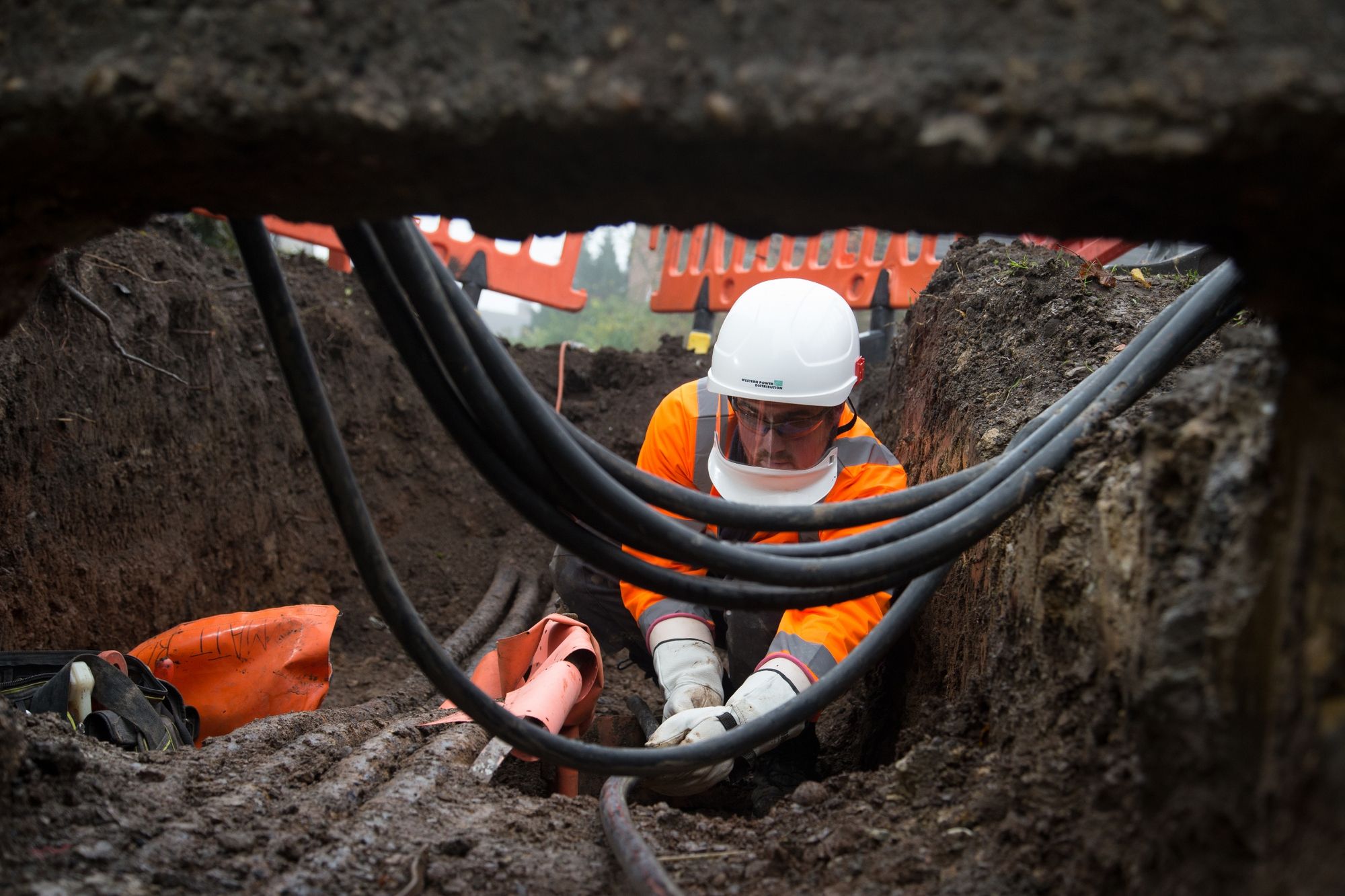 WPD engineer working on cables underground